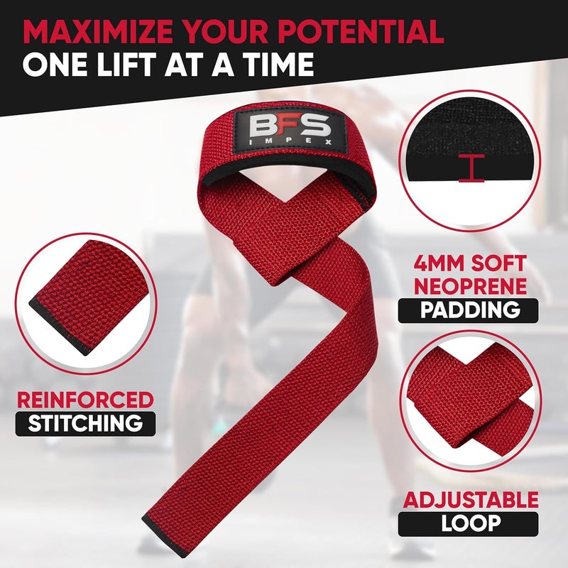 BFS IMPEX Lifting Straps for Weightlifting, Weightlifting Cotton Straps with Neoprene Padding for Men women Gym Wrist Straps for Bodybuilding powerlifting, Strength Training and Deadlifting - Image 2